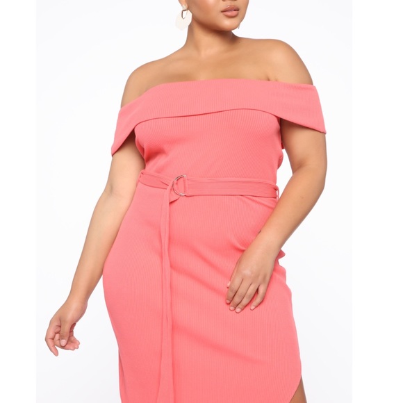 Fashion Nova Pink Ribbed Off Shoulder New Stretch Belted Maxi Dress Plus Size 3X - Picture 4 of 14